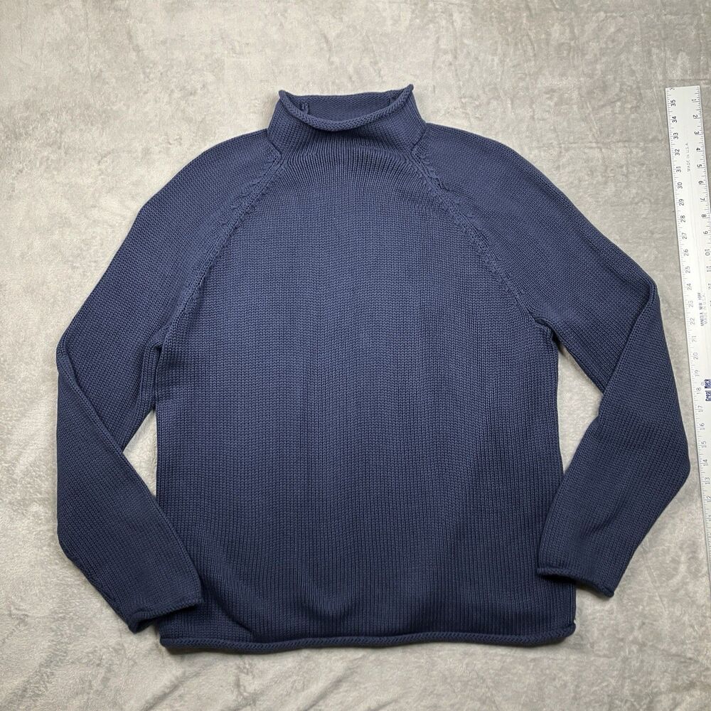 J Crew 1988 Rollneck Sweater Mens L Blue Cotton Cozy Preppy BW186 Needs Repair - Picture 3 of 12